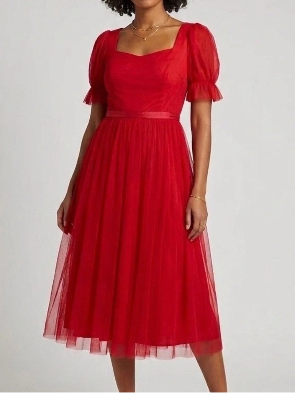 Ivy City Co Ballerina Dress Red NEW Medium Tulle Midi Party Feminine Bridal